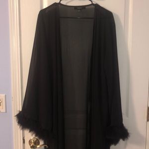 Sheer Floor Length Robe With Feathers